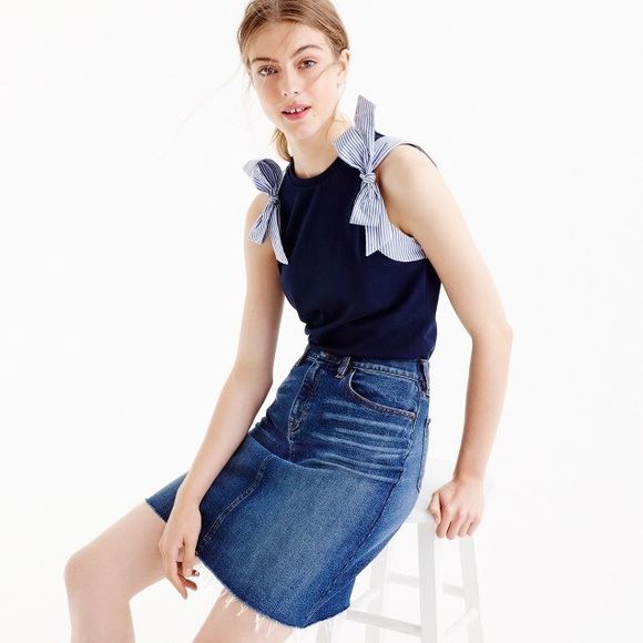 J. Crew Tops - J. Crew Bow Shoulder Striped Muscle Tank